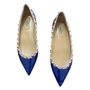 Valentino Garavani Rockstud Patent Blue Ballet Flats Size 39